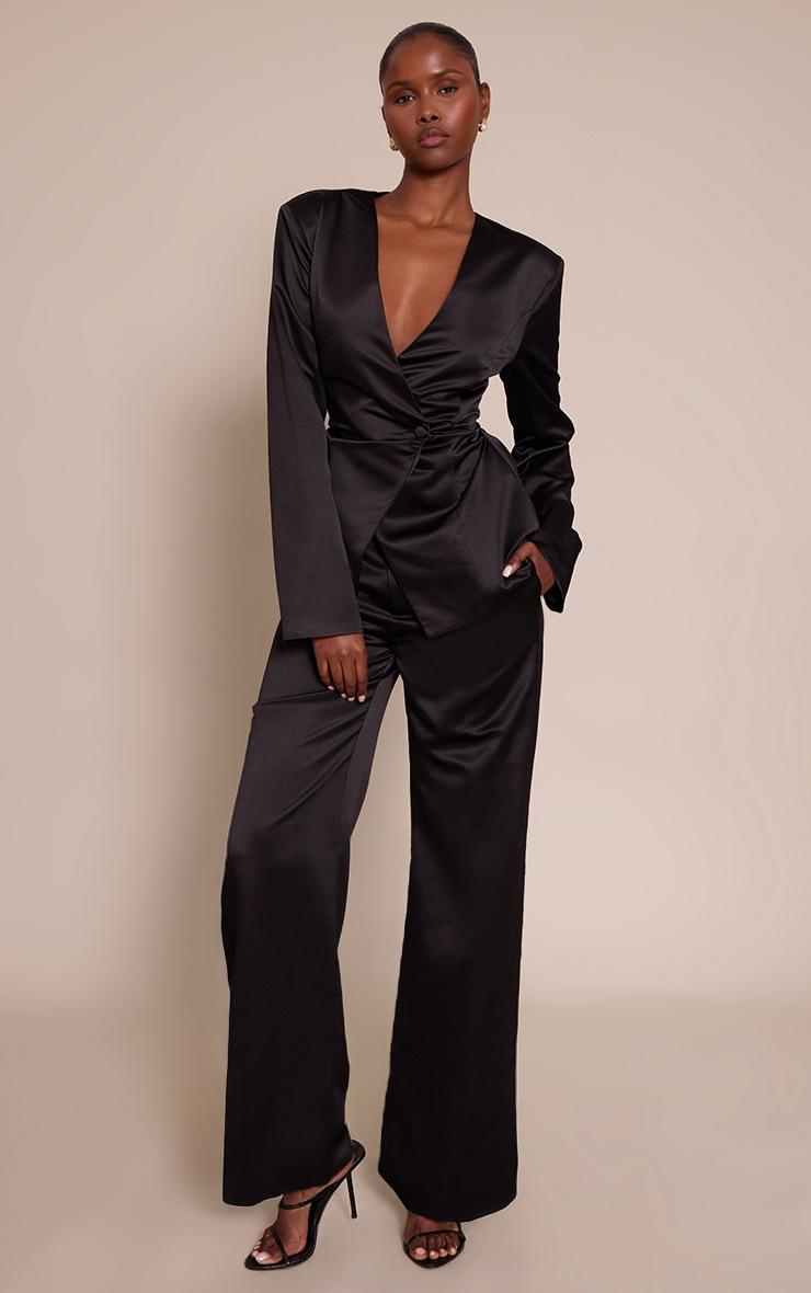 Pretty Little Thing Black Satin Straight Leg Tailored Pant