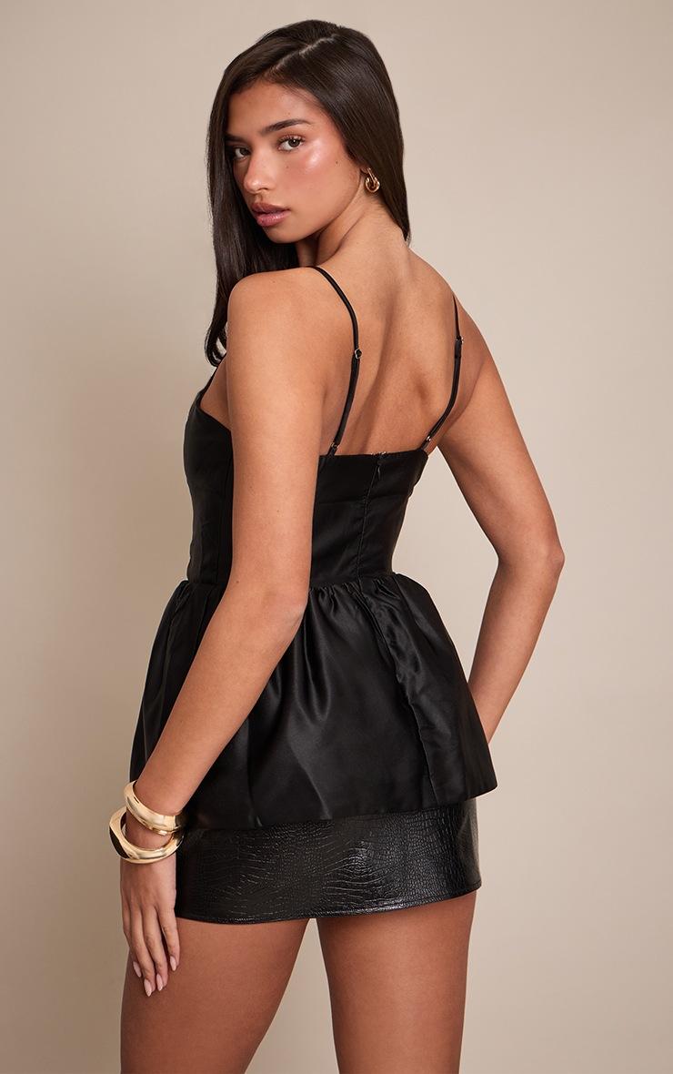 Pretty Little Thing Black Satin Strappy Puffball Top