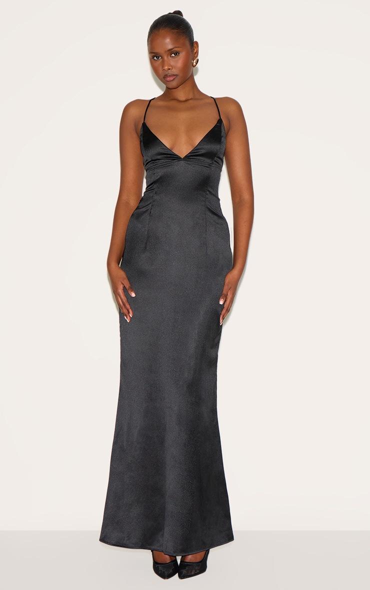 Pretty Little Thing Black Satin Tie Back Maxi Dress