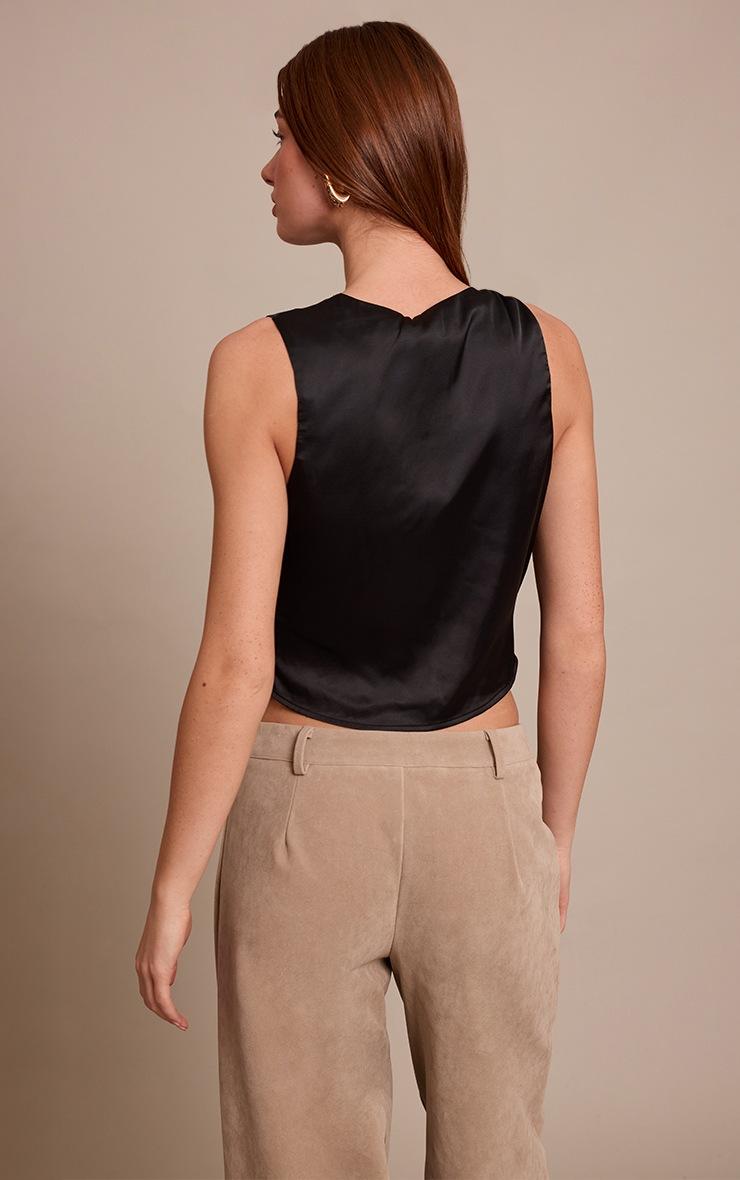 Pretty Little Thing Black Satin Trim Detail Cowl Neck Top
