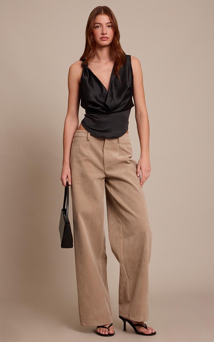 Pretty Little Thing Black Satin Trim Detail Cowl Neck Top