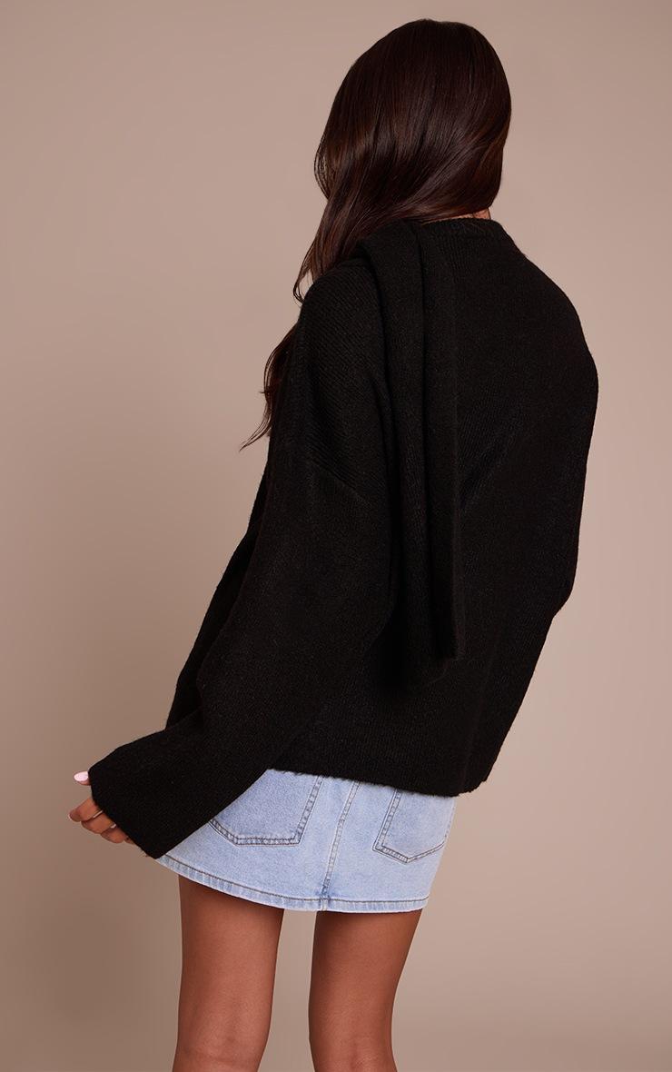 Pretty Little Thing Black Scarf Detail Soft Knit Sweater