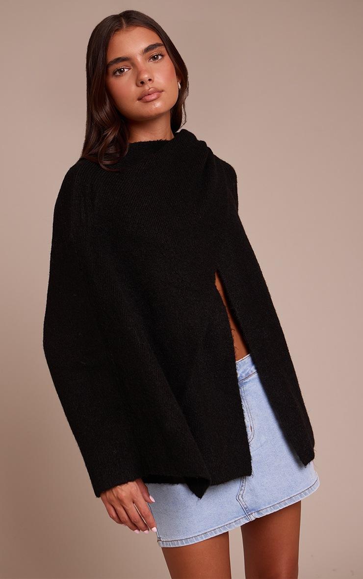 Pretty Little Thing Black Scarf Detail Soft Knit Sweater