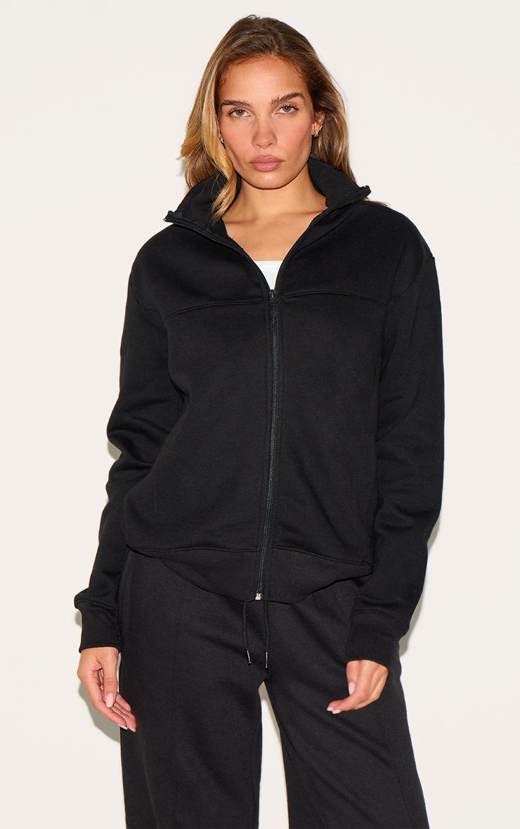 Pretty Little Thing Black Seamed Detail Zip Through Track Top