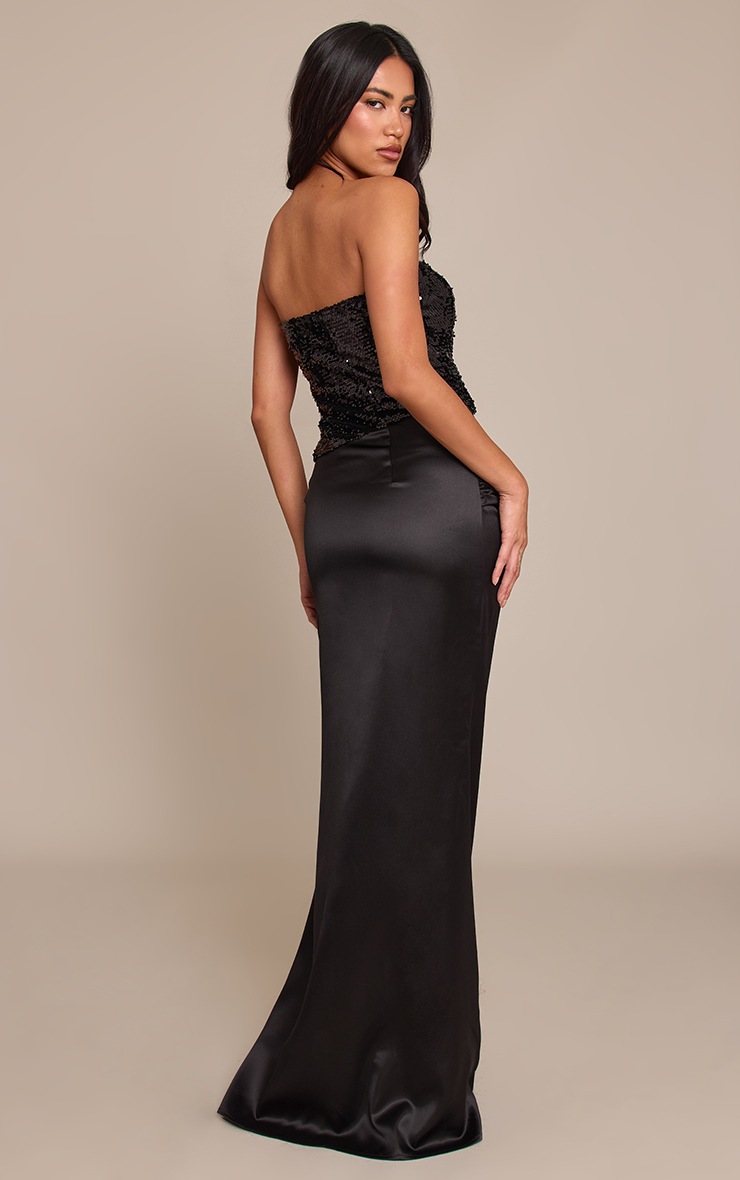 Pretty Little Thing Black Sequin Asymmetric Maxi Dress