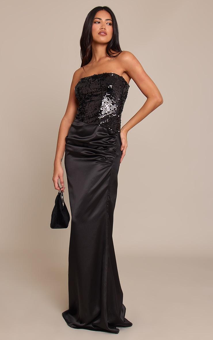 Pretty Little Thing Black Sequin Asymmetric Maxi Dress