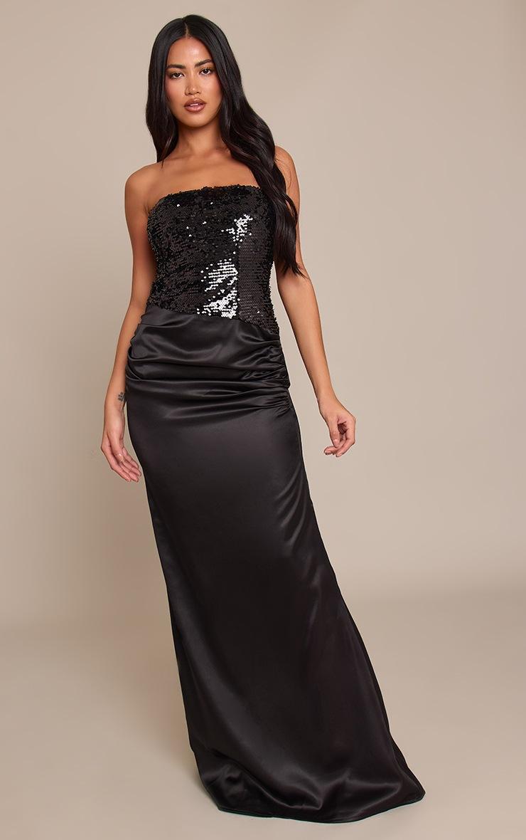 Pretty Little Thing Black Sequin Asymmetric Maxi Dress