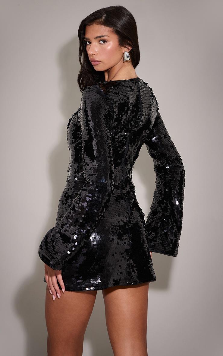 Pretty Little Thing Black Sequin Boat Neck Shift Dress