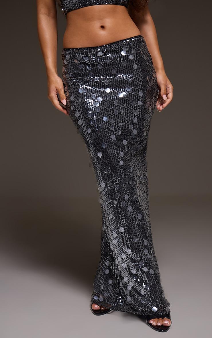 Pretty Little Thing Black Sequin High Waisted Maxi Skirt