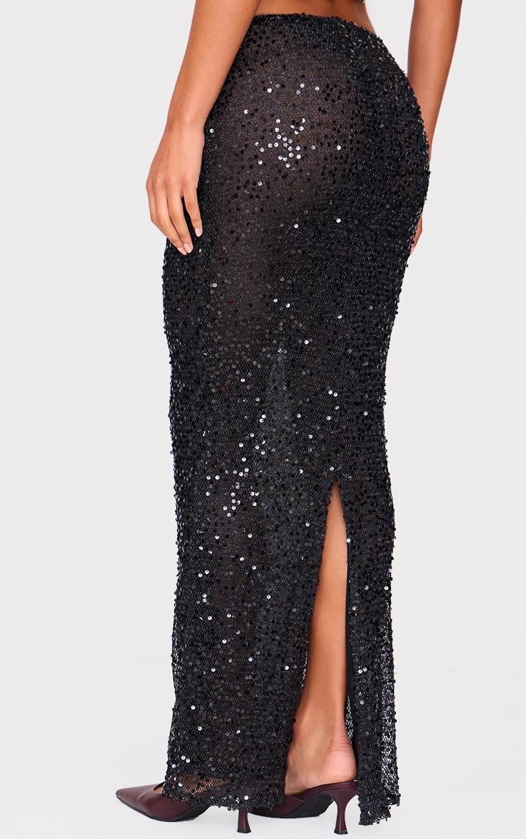 Pretty Little Thing Black Sequin Textured Mid Rise Maxi Skirt