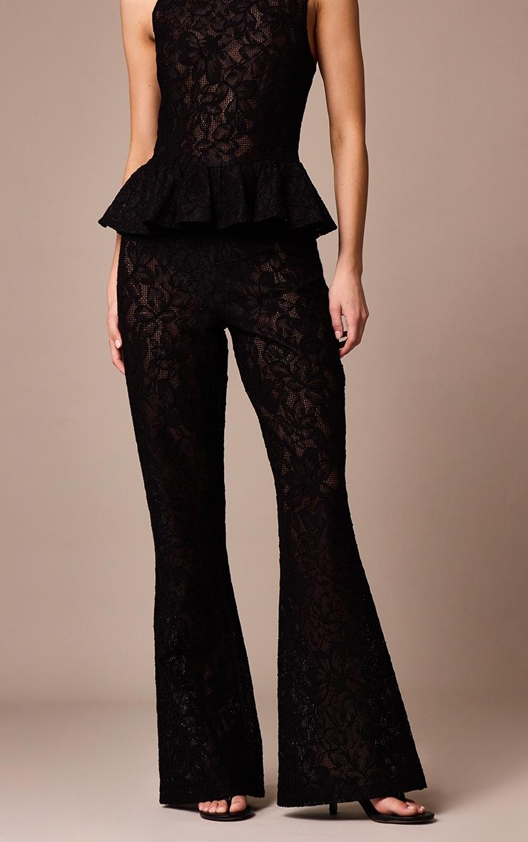 Pretty Little Thing Black Sheer Lace Flared Leg Pant