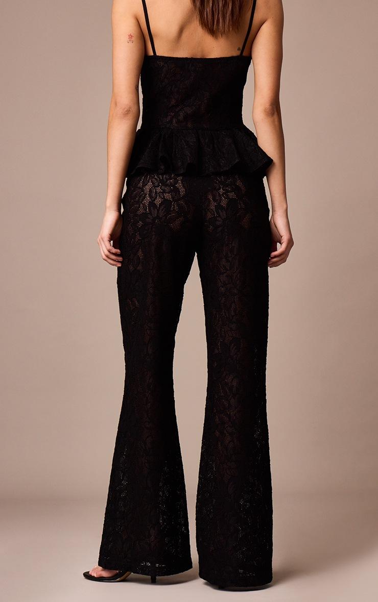 Pretty Little Thing Black Sheer Lace Flared Leg Pant