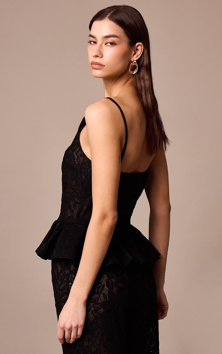 Pretty Little Thing Black Sheer Lace Peplum Sleeveless Top
