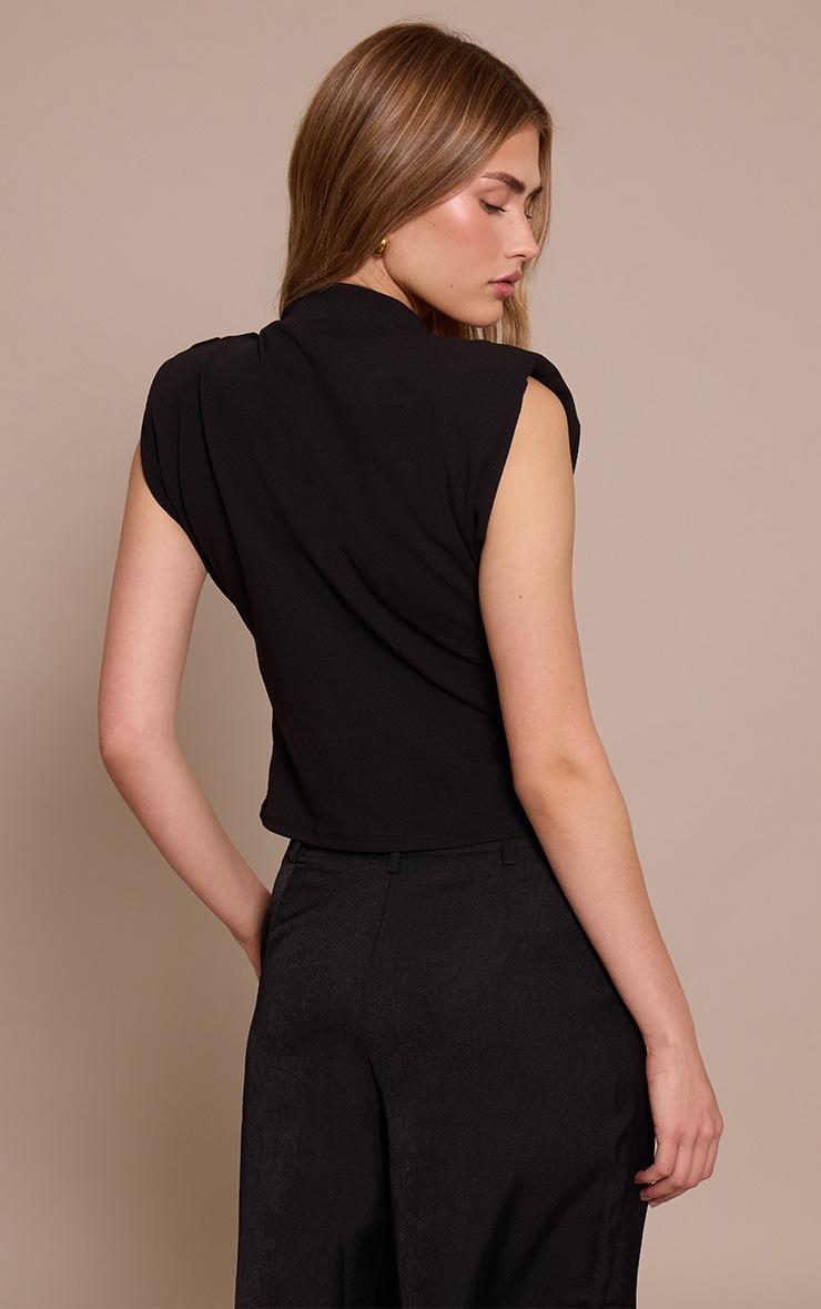 Pretty Little Thing Black Shoulder Pad Pleated Boat Neck Top