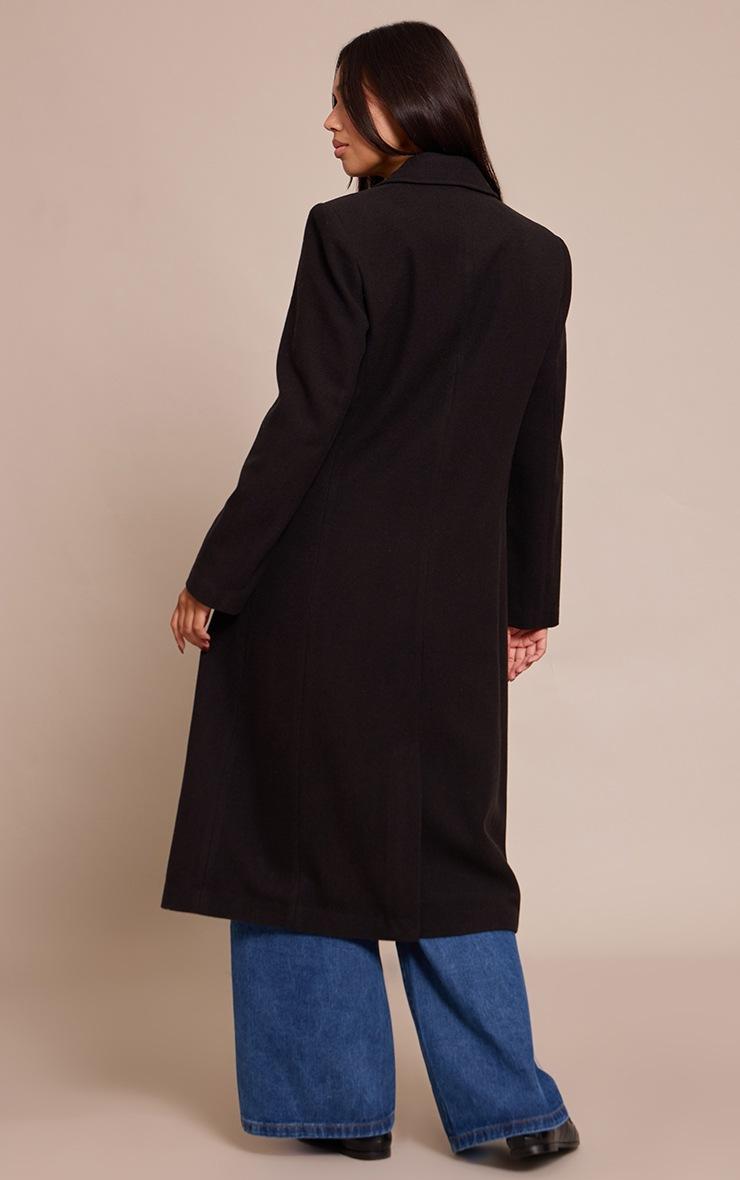 Pretty Little Thing Black Single Breasted Seam Detail Wool Look Maxi Coat