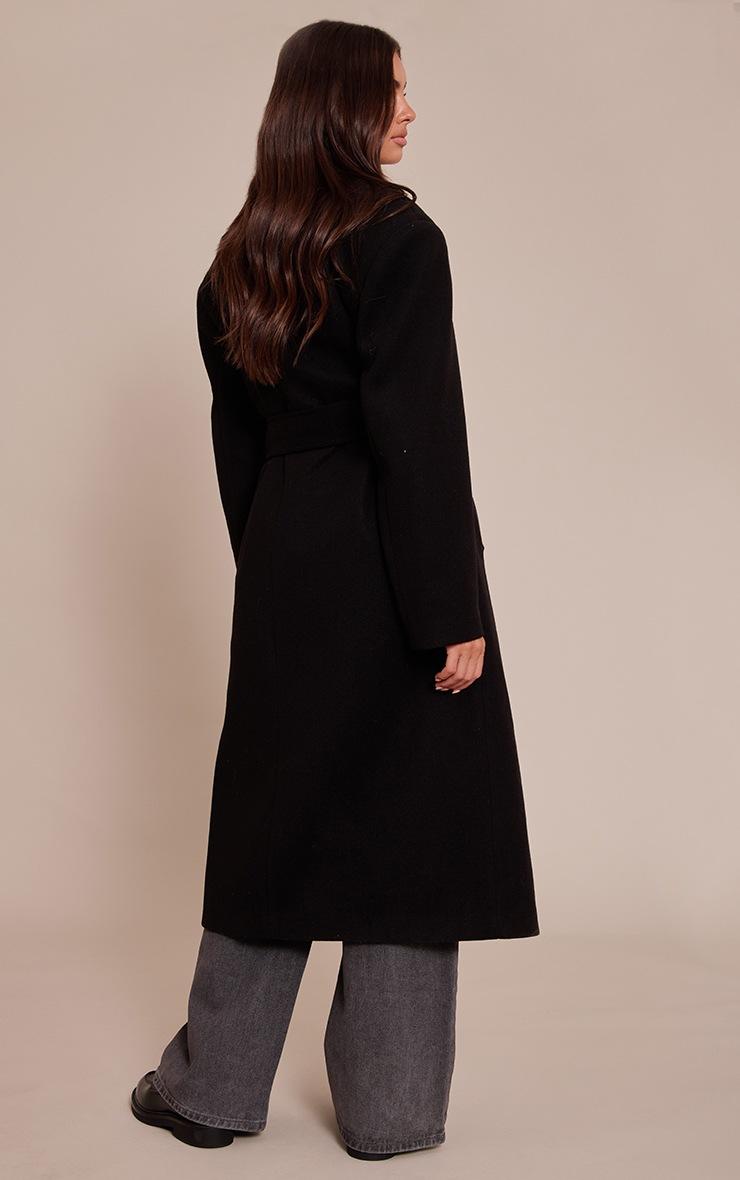 Pretty Little Thing Black Single Breasted Self Tie Wool Look Maxi Coat
