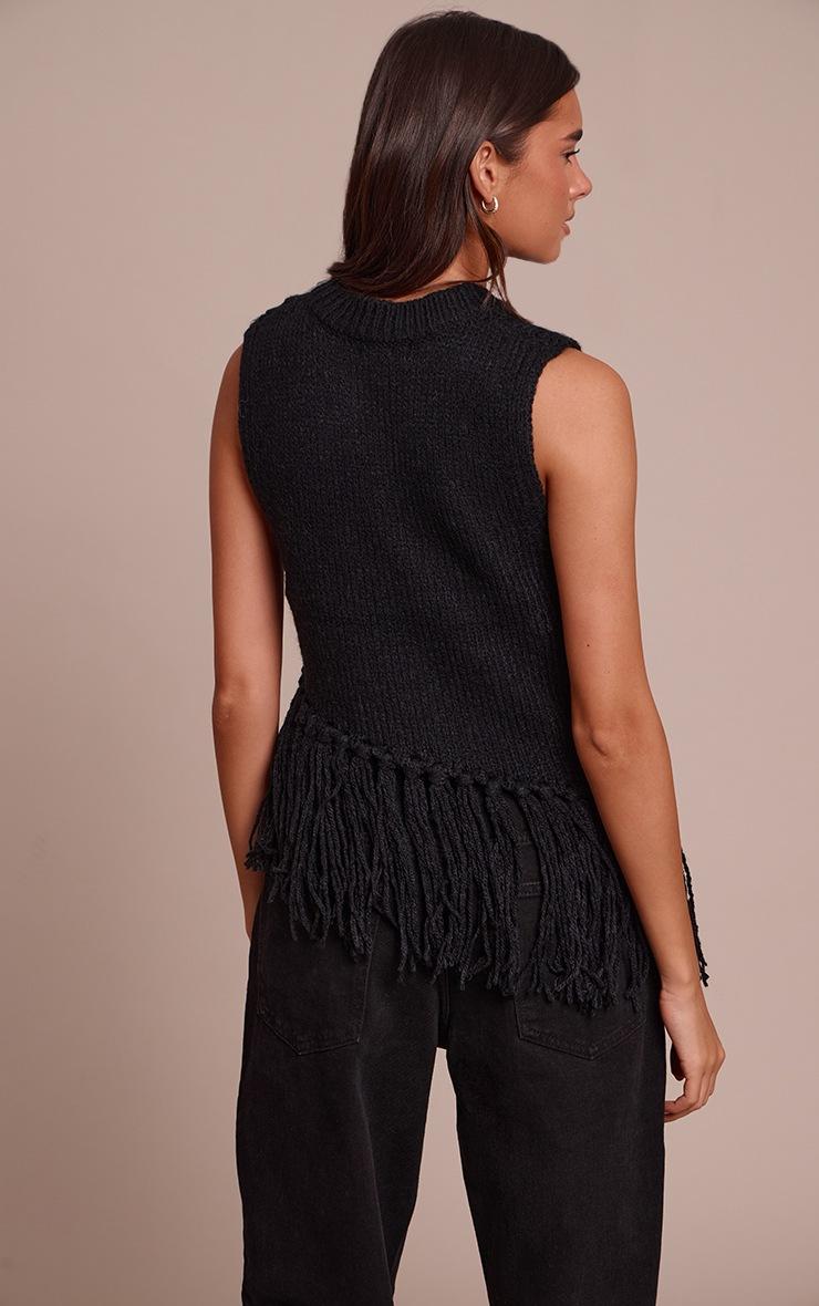 Pretty Little Thing Black Sleeveless Fringe Detail Sweater