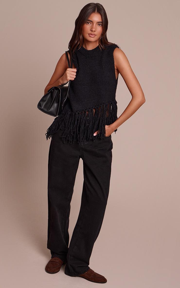 Pretty Little Thing Black Sleeveless Fringe Detail Sweater