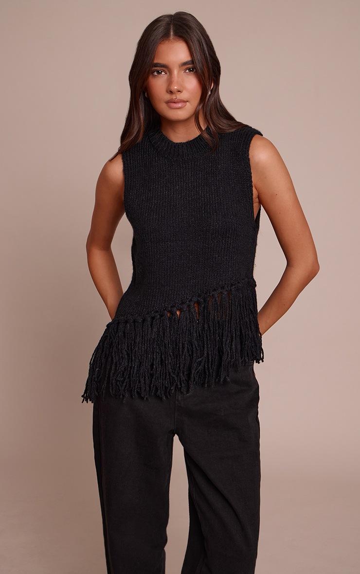 Pretty Little Thing Black Sleeveless Fringe Detail Sweater
