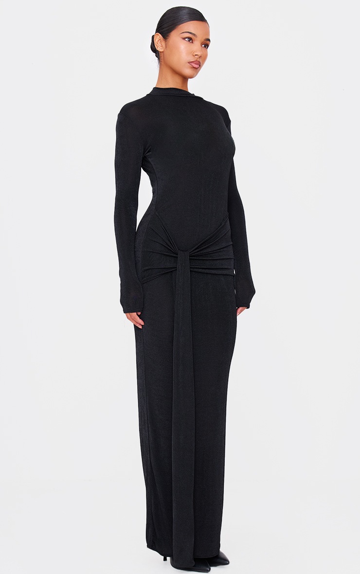 Pretty Little Thing Black Slinky Acetate Wrap Maxi Dress