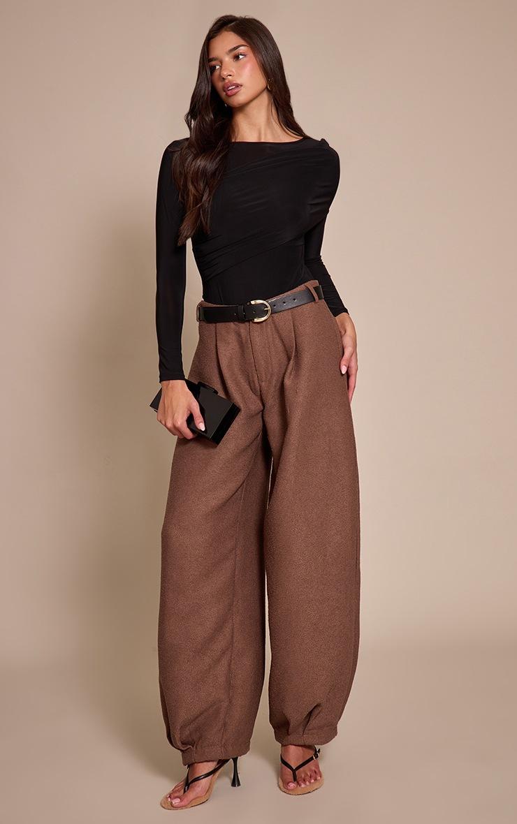 Pretty Little Thing Black Slinky Drape Front Detail Long Sleeve Bodysuit