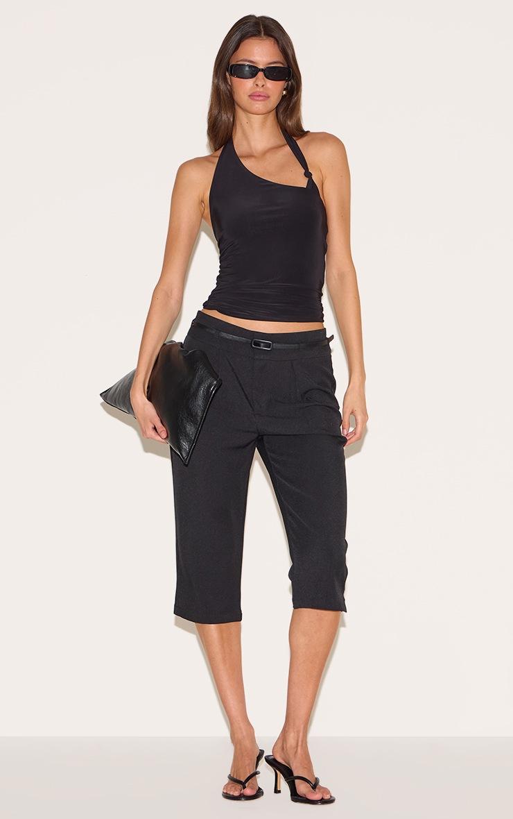 Pretty Little Thing Black Slinky Halterneck Knot Detail Top