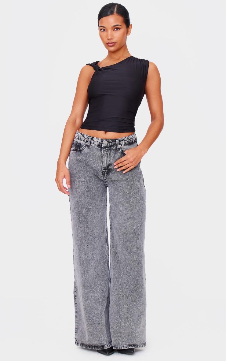 Pretty Little Thing Black Slinky Knot Strap Detail Long Top