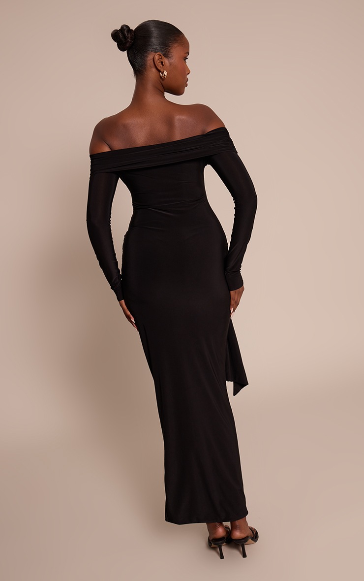 Pretty Little Thing Black Slinky Off The Shoulder Wrap Maxi Dress