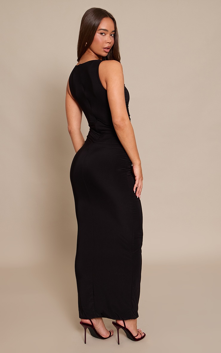 Pretty Little Thing Black Slinky Ruched Wrap Maxi Dress