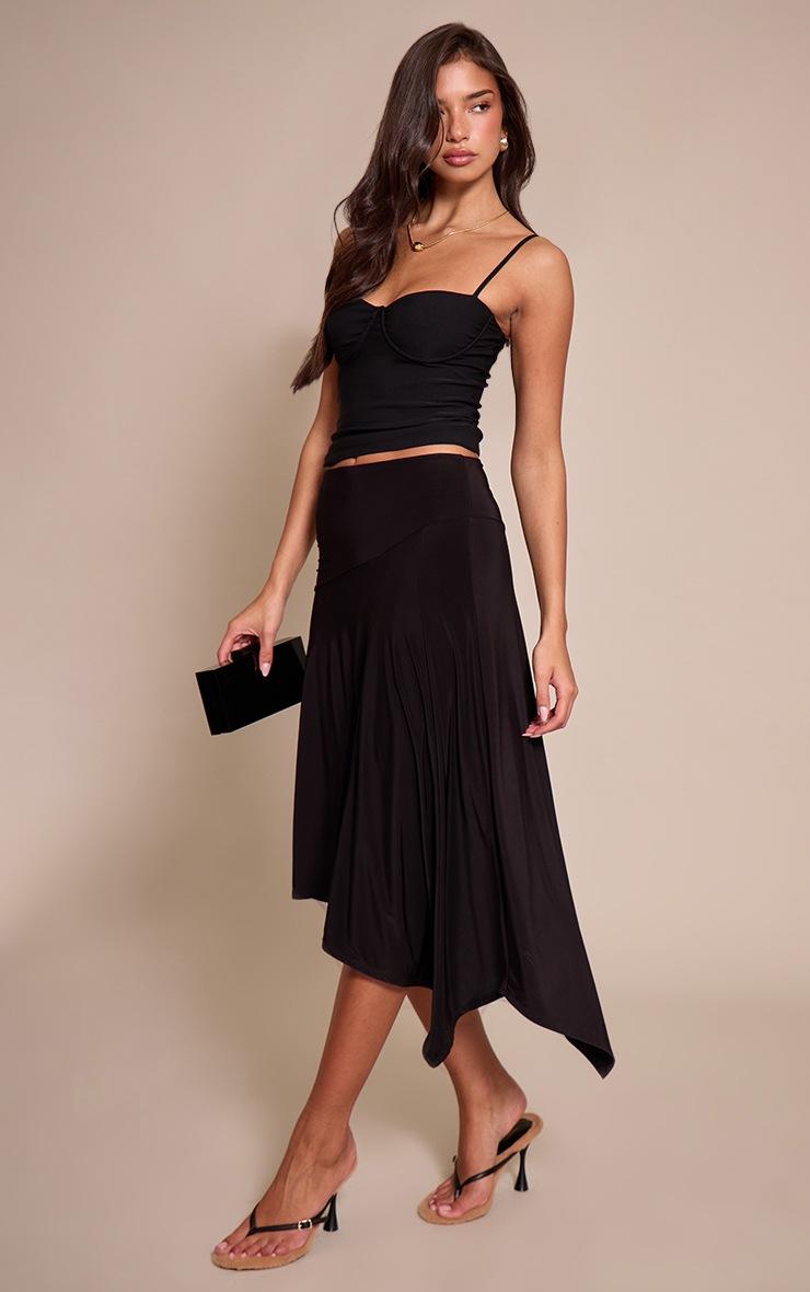 Pretty Little Thing Black Slinky Seam Detail Asymmetric Skirt