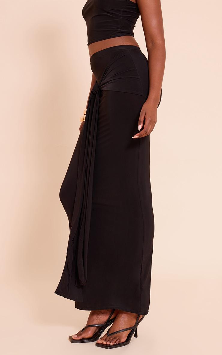 Pretty Little Thing Black Slinky Tie Detail Maxi Skirt
