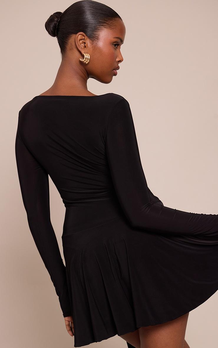 Pretty Little Thing Black Slinky Trim Belt Detail Mini Shift Dress