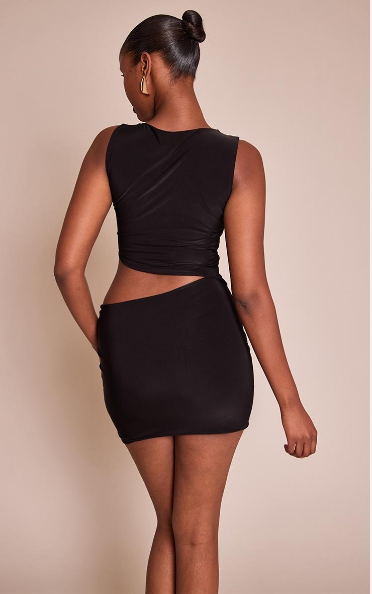 Pretty Little Thing Black Slinky Trim Detail Cut Out Mini Dress