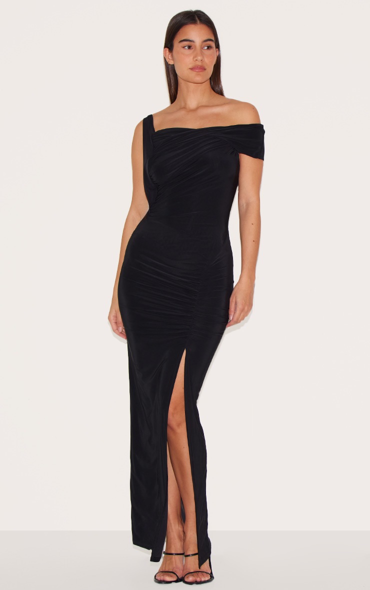 Pretty Little Thing Black Slinky Twist Detail Maxi Dress