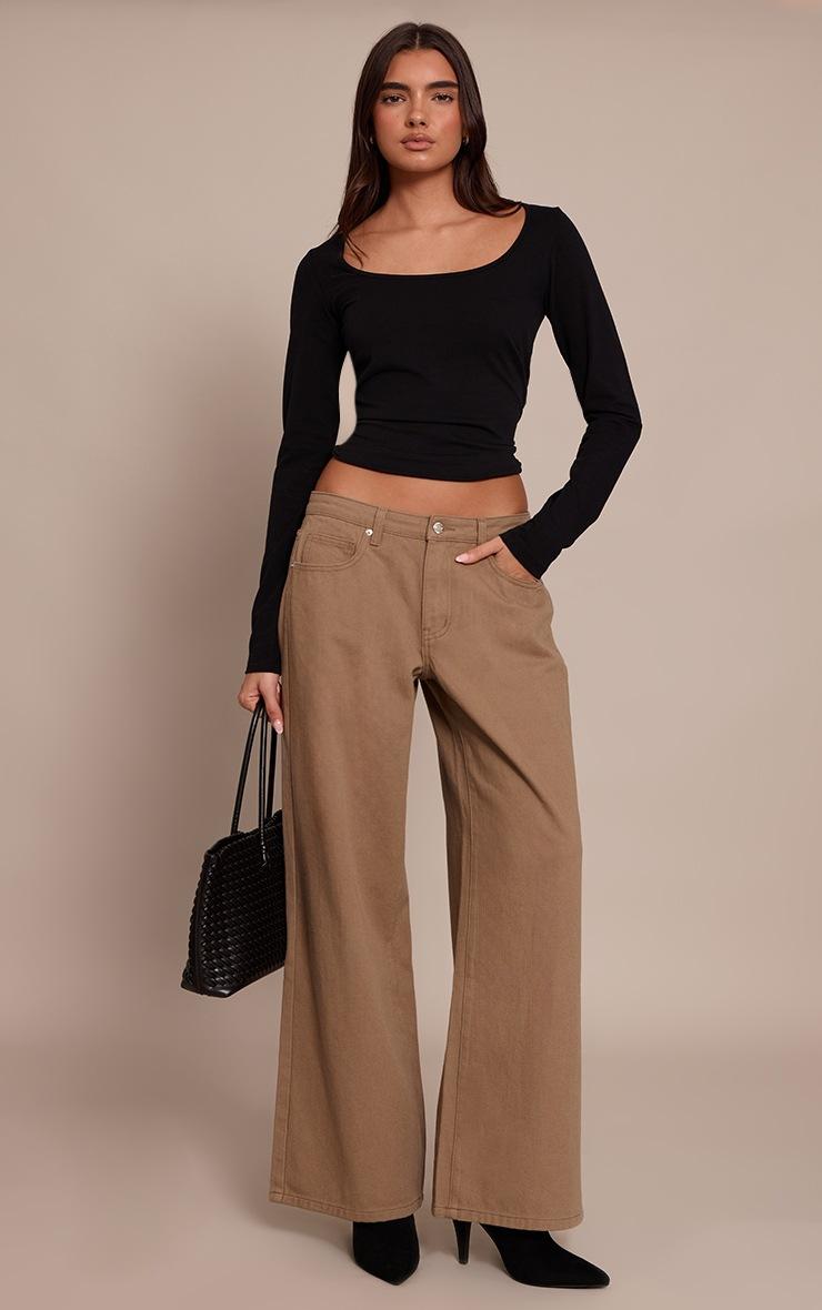 Pretty Little Thing Black Soft Cotton Scooped Neck Long Sleeve Top