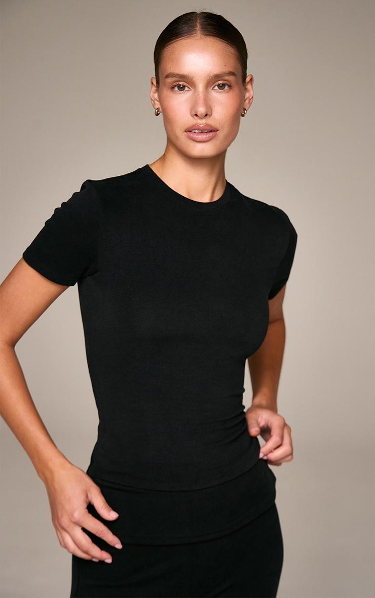 Pretty Little Thing Black Soft Cotton Short Sleeve Top