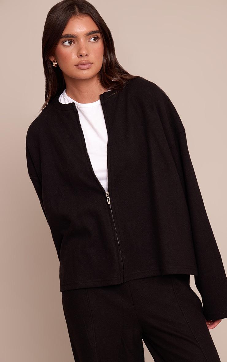 Pretty Little Thing Black Soft Cotton Zip Through Sweatshirt
