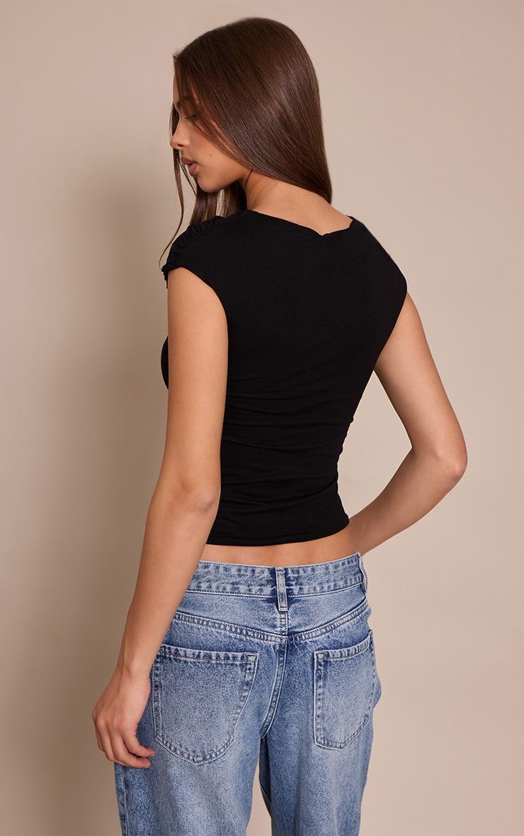 Pretty Little Thing Black Soft Jersey Ruched Cap Sleeve Top