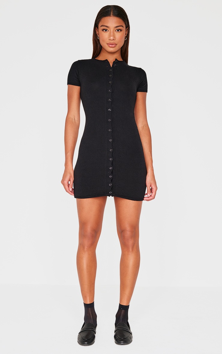 Pretty Little Thing Black Soft Knit Button Through Mini Dress