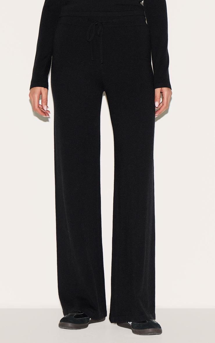 Pretty Little Thing Black Soft Knit Drawstring Waist Wide Leg Pants