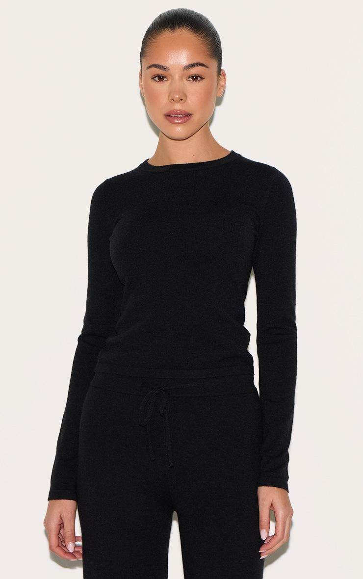Pretty Little Thing Black Soft Knit Long Sleeve Top