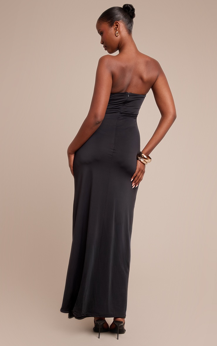 Pretty Little Thing Black Soft Touch Bandeau V Bar Detail Maxi Dress