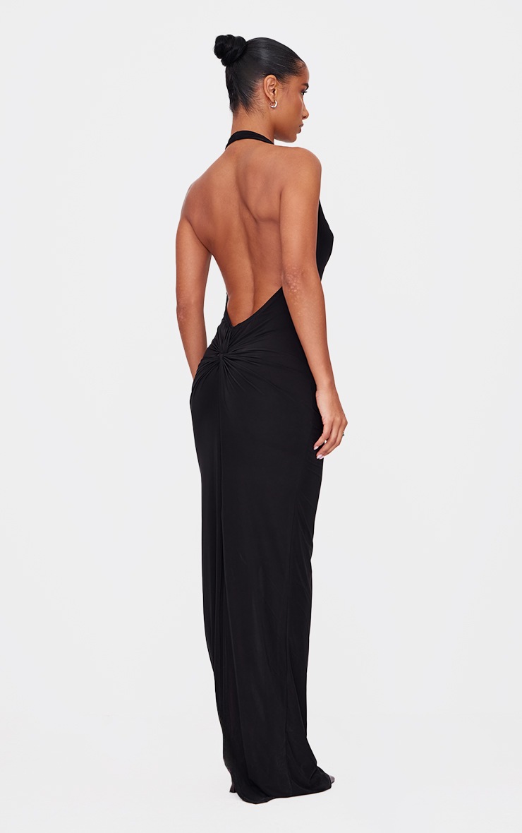 Pretty Little Thing Black Soft Touch Cowl Neck Twist Back Detail Maxi Dress