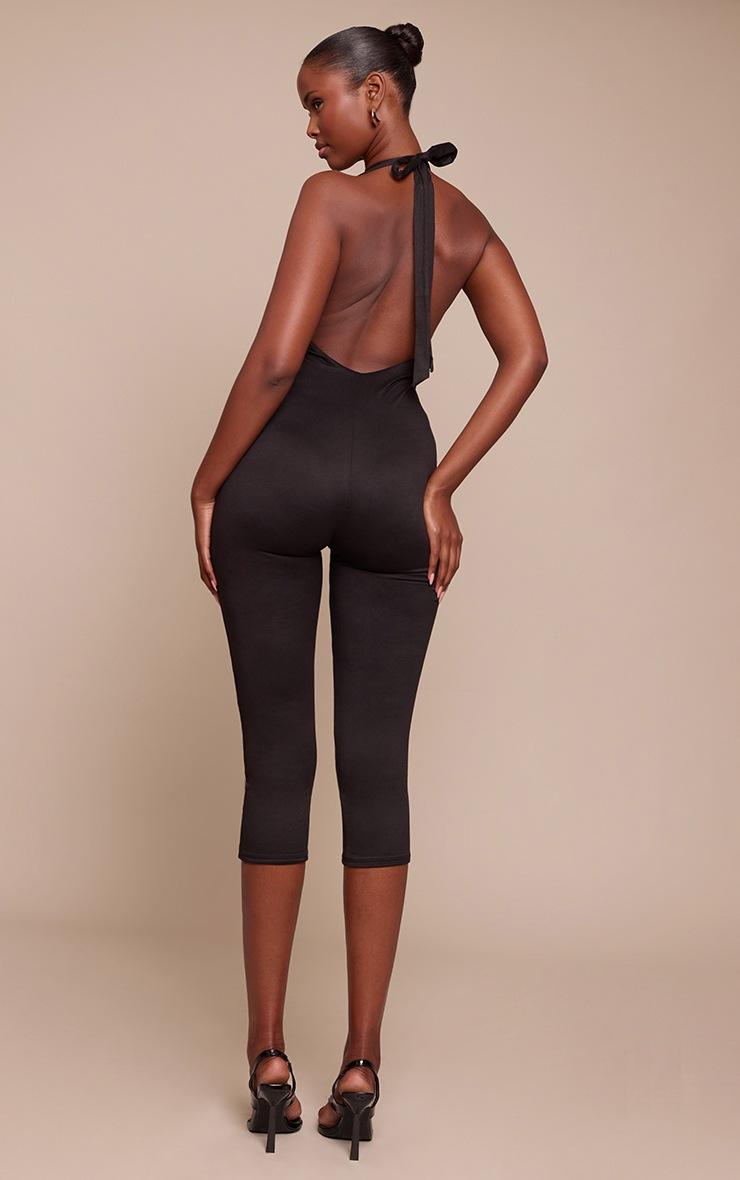 Pretty Little Thing Black Soft Touch Halterneck Capri Jumpsuit