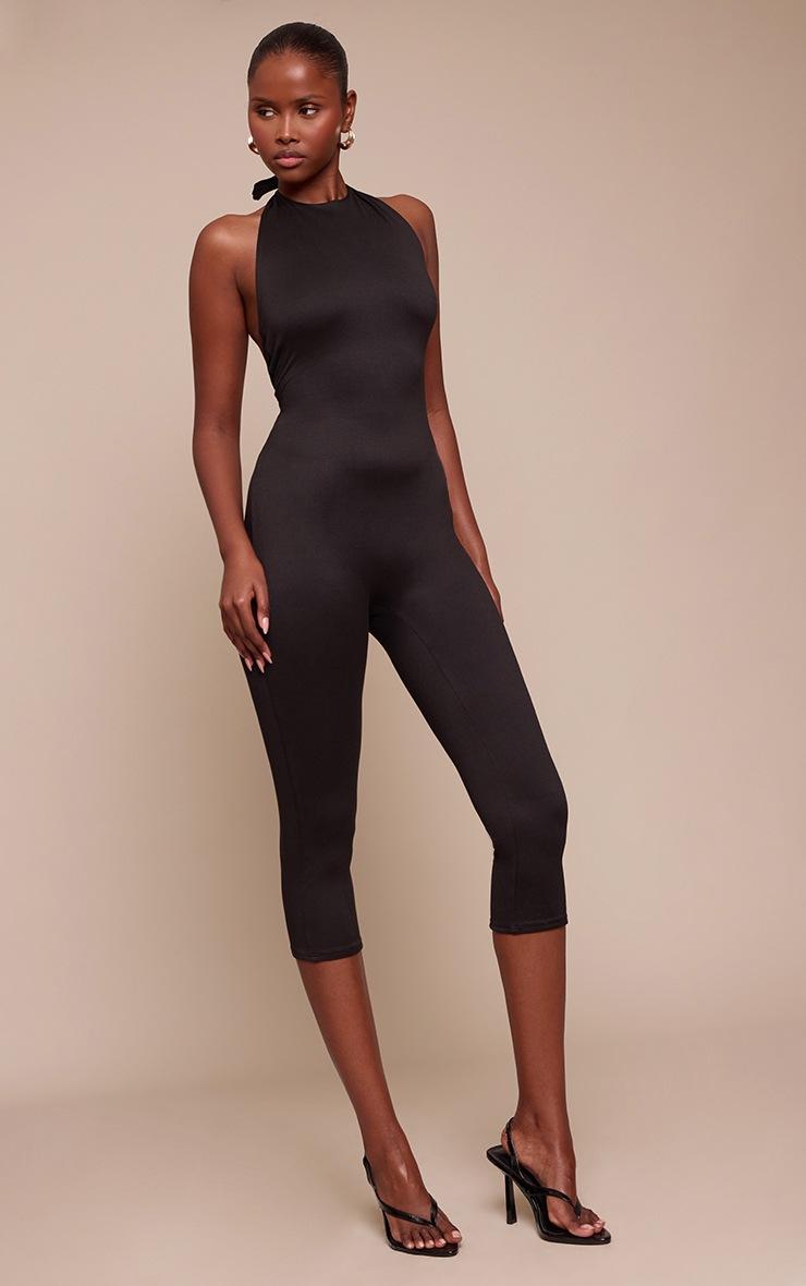 Pretty Little Thing Black Soft Touch Halterneck Capri Jumpsuit