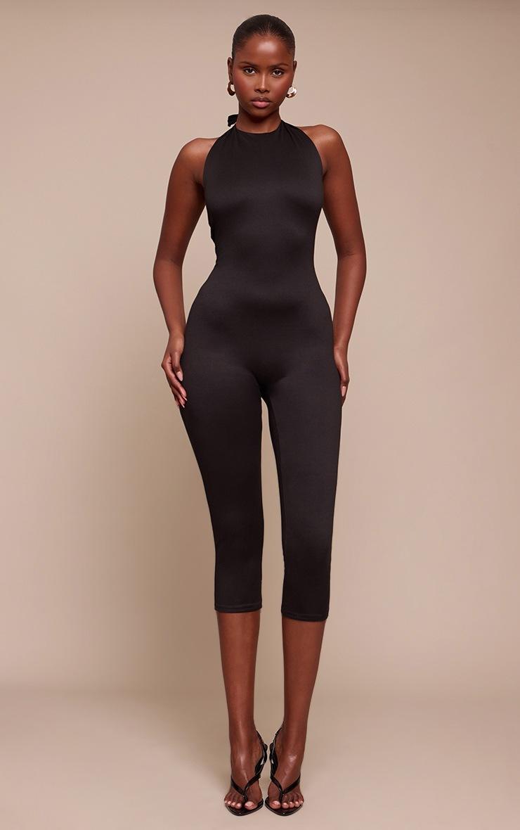 Pretty Little Thing Black Soft Touch Halterneck Capri Jumpsuit