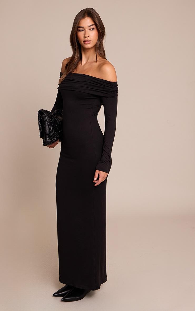 Pretty Little Thing Black Soft Touch Jersey Bardot Maxi Dress