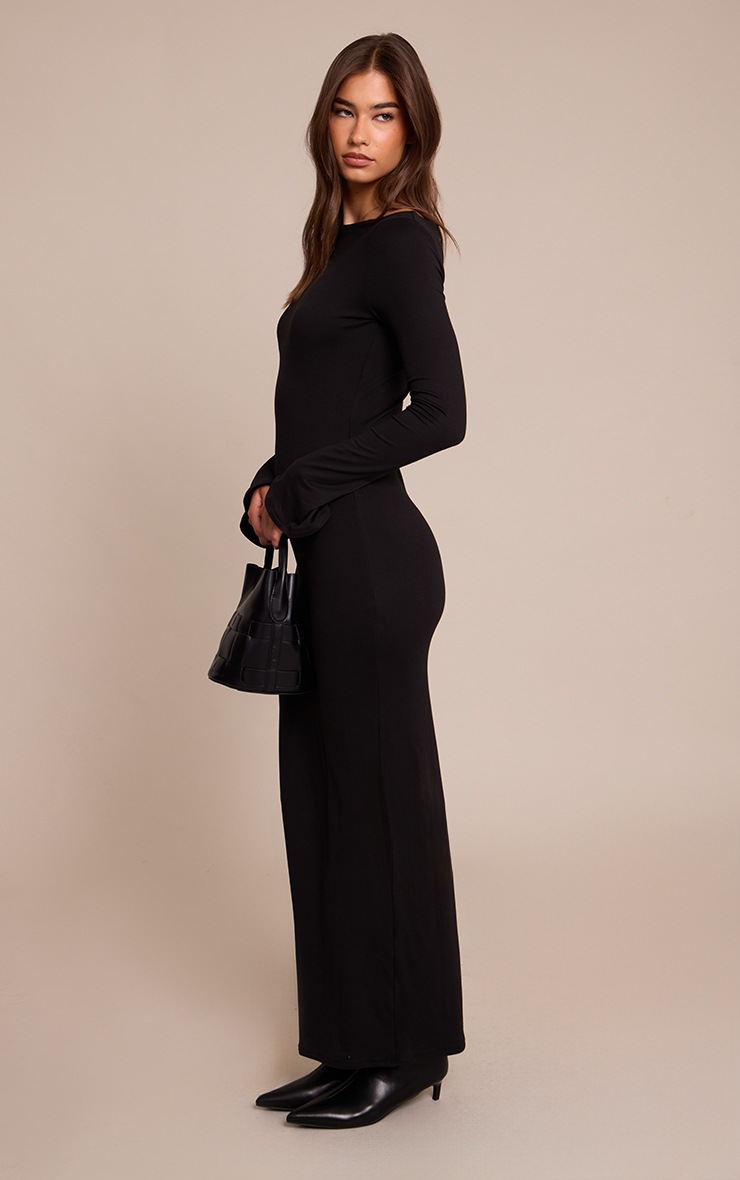Pretty Little Thing Black Soft Touch Jersey Long Sleeve Maxi Dress