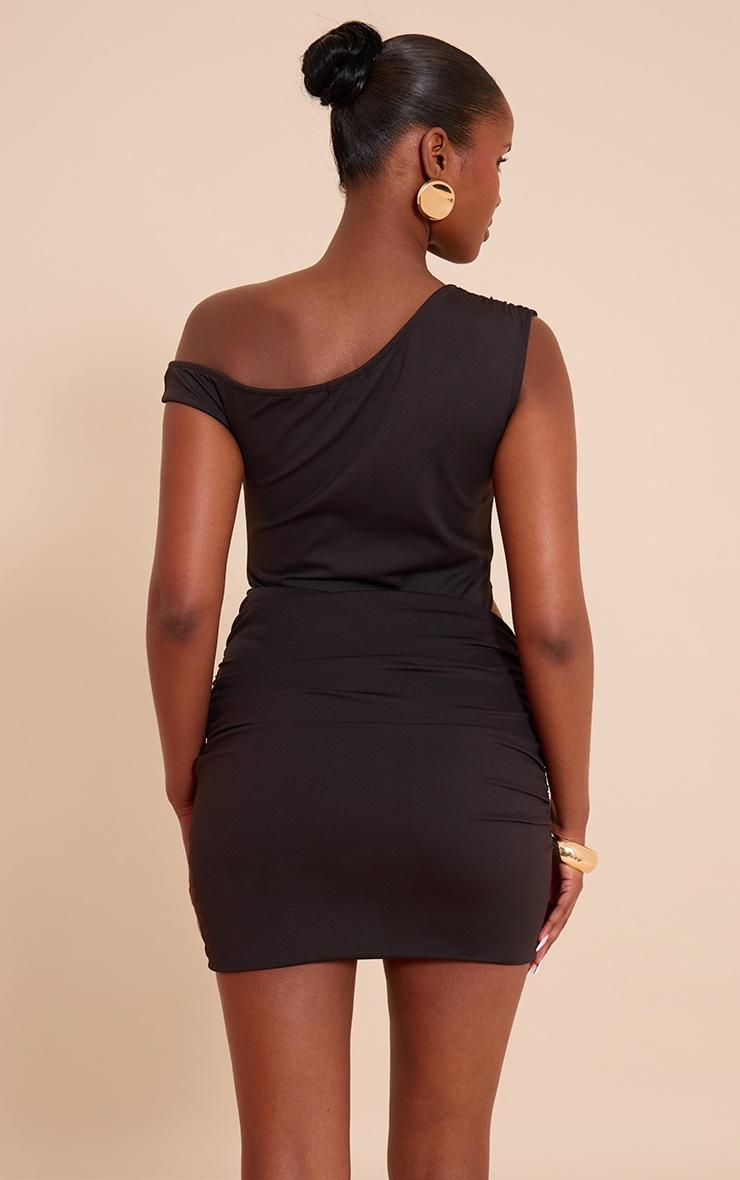 Pretty Little Thing Black Soft Touch Off The Shoulder Mini Ruched Dress