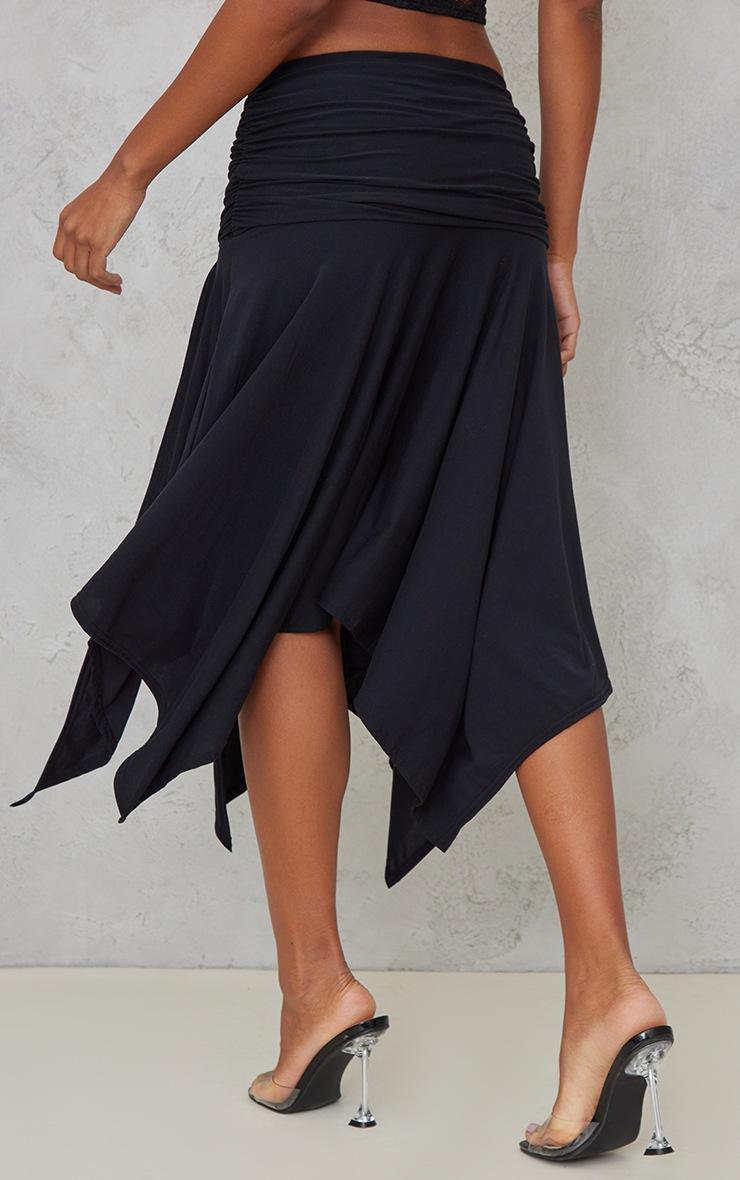 Pretty Little Thing Black Soft Touch Ruched Asymmetric Midi Skirt